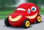 Placeholder: whimsical cartoon car with big eyes and its front grill forming a friendly smile, with a mouse character riding on it.