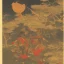 Placeholder: Samurai Japanese Ukiyo-e, sun in the background, walking in the mountains