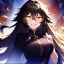 Placeholder: Clear focus, 8k, high quality, detailed, beautiful lighting, girl, vibrant colors, black long hair, vibrant golden eyes, messy hair, laughing, angry, glowing eyes,