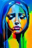 Placeholder: Woman crying sad in abstract expressionist painting in vivid colors, thick impasto brushstrokes, spontaneous drips and splatters, texture and movement, explore emotions and ideas through non-representational forms --v 5.2