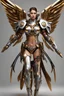 Placeholder: Realistic photo Full body lady Angel cyborg straddle wings, using traditional armor,detailed, intricate,gears cogs cables wires circuits, gold silver chrome copper,abstract background