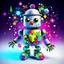 Placeholder: Designer Christmas robot, retro style adorable, holding A Christmas NFT , surrealist pixelcore, elements: blockchain snowflakes ❄️, crystal ice blocks,, areas of micro pixelation, , 3d wire code symbols, glass iridescent Christmas decorations and glass filaments, pearlescent filigree Christmas symbols, iridescent sheen, gloss, shiny,