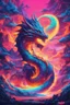 Placeholder: Dragon in a vibrant synthwave dreamscape, neon chaos swirling energetically around pixelated forms, a dynamic fusion of retro gaming nostalgia and futuristic abstraction