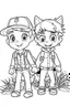 Placeholder: coloring page for kids, tom and jeery , cartoon style, thick outline, low details, no shading, no color