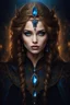 Placeholder: painted portrait of a young gothic queen with light brown hair and blue eyes, very beautiful, dark fantasy