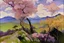 Placeholder: Trees, mountains, Japanese watercolor paintings