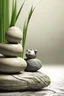 Placeholder: delicate background with spa stones and bamboo stem, in the background there is a female figure statue, photorealistic photo