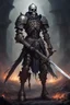 Placeholder: dark age armored skeleton knight with sword , death incarnate