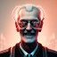 Placeholder: cyberpunk head portrait, old guy, happy face, smiling