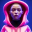 Placeholder: Spanish woman, rounded face, purpurin made up, red, blue, pink, inflatable sweatshirt, latex, leather, soft color, highly detailed, art stations, concept art, smooth, unreal engine 5, god rays, ray tracing, RTX, lumen lighting, ultra detail, volumetric lighting, 3d, finely drawn, high definition, high resolution, neon background.