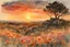 Placeholder: Amazing Sunset, flowers, countryside, rocky land, mountains, epic, sci-fi, fantasy, winslow homer watercolor paintings