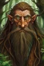 Placeholder: Gnom, braune lange wilde Haare, große, auffällig dicker Nase, grüne Augen, sehr jung (etwa zwanzig Jahre) , Druide, Haut wie Baumrinde, Zeichen im Gesicht, keine Falten im Gesicht, Mann