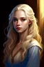 Placeholder: Maegelle Targaryen, aged 16, epitomizes Targaryen allure with her golden locks and sapphire eyes. Despite her royal lineage, her demeanor exudes youthful innocence and curiosity. She boasts a slender frame adorned with delicate features, framed by cascading pale golden hair. Her sapphire-blue eyes reflect wisdom beyond her years, contrasting with her porcelain skin and high cheekbones.