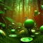 Placeholder: vivid green and red venus flytrap, snapping at shiny gold coins, in a dense forest, focus on the flytrap, 3D art, low poly, tiltshift, 4k, --ar 16:9