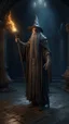 Placeholder: Busch painting style nightmare, a wizard standing in a 3d rendering full-height image of a grim and dark scene. Ensure the final images exhibit the utmost quality, with the play of a torch-lit dungeon encompassing 4K, 8K, and 64K resolutions, with 3D rendering that manifests in photorealistic, hyperrealistic, and highly detailed representations. Employ techniques such as HDR, UHD,