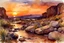 Placeholder: Sunset, rocks, mountains, rocky land, epic, john singer sargent watercolor paintings