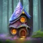 Placeholder: fairy house in the forest, blue and pink lights