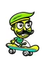 Placeholder: A cartoon FOOTBALL with a handlebar mustache and a skateboard tucked under its fin. Style: Retro Comic Book, Mood: Playful and Energetic, Lighting: Flat, bold colors, T-shirt design graphic, vector, contour, white background.