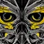 Placeholder: symmetrical flat color black yellow, anthropomorphic highly detailed portrait of scary neon triangle eyes skeleton, intricate, elegant, highly detailed, digital painting, artstation, concept art, smooth, sharp focus, illustration, art by artgerm, bob eggleton, michael whelan, stephen hickman, richard corben, wayne barlowe, trending on artstation and greg rutkowski and alphonse mucha, 8 k