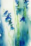 Placeholder: Abstract wet watercolour, blue green stalks delphiniums, no crop