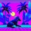 Placeholder: A 2D Vaporwave would depict the robotic dog from Doctor Who in bright neon purples, pinks, and blues, with digital glitch patterns, gradient transitions, and a retro-futuristic background of grid patterns, pixel art palm trees, and Japanese kanji characters, blending K-9’s boxy, angular form with the nostalgic and surreal aesthetics of vaporwave, he is a robot dog, and is blocky, he has satellite ears, and an antennae.