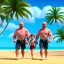 Placeholder: shirtless Walter Whites family , 8k, tropical beach background, jaun