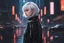 Placeholder: girl in 8k realistic anime drawing style, short white hair, fantasy world, neon moon, black dress, rain, highly detailed, high details, detailed portrait, masterpiece,ultra detailed, ultra quality