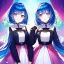 Placeholder: Girl, blue hair, pink eyes, dark mori, twins, smiling