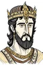 Placeholder: "Draw an Arabian king in manhowa style with a short beard and black shoulder-length hair, handsome, sharp features, wearing a crown. His color is slightly tan, and he has drowsy eyes. And black hair His body is of average height. Draw another Arabian king who is larger in size, with thick eyebrows." Draw in comice style