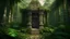 Placeholder: an ancient tiki temple with withered walls swallowed by nature in a dense jungle in a background format with a frontal view with no door just an opening the temple facing forward with an extremely dense jungle