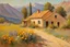 Placeholder: sunny day, mountains, trees, dirt road, flowers, spring, countryside, adobe house, wilfrid de glehn and rodolphe wytsman impressionism paintings