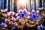 Placeholder: Magic forest with pink anemone, parma or blue light effects colors, sun, realistic, beautiful blue windflowers, spring, high contrast, 8k, high definition, concept art, sharp focus