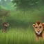 Placeholder: picture for children's book showing a cute baby lion behind tall grass in the jungle.