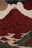 Placeholder: A dark red volcano designed in Chinese paper art painted by Katsushika Hokusai