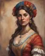 Placeholder: Portrait of a slightly curvy thirty-something minoan woman, wearing ancient minoan Renaissance flamenco clothes, oil-painting. minoan painting in the style of Leonardo da vinci, Dürer, Michelangelo, alan lee, john howe, alphonse mucha. hyperrealistic 3d-render unreal engine 5 photorealism concept art. mixture of selena gomez Florence Pugh amy pond sally field Rebecca drew barrymore kirsten vangsness lindsay ellis. brown hair.