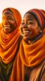 Placeholder: Two African women wearing scarf, laughing while watching the sun fall