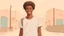 Placeholder: Young happy hipster African American teen guy isolated on pastel beige background. Smiling cool curly ethnic generation z teenager student model standing looking at camera posing for portrait.