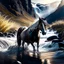 Placeholder: imagine prompt:a wild horse running in the creek, snowy mountains in the background, waterfalls, river running across, RAW photo, 8k quality, rays of light Modifiers: cinematic lighting dynamic lighting 4K 3D hdr Ultra realistic black ink Craig Rutkowski