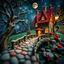 Placeholder: Photograph hasselblad h6d400c --ar 85:128 --v 6.0 of a fairy old bridge, tree, old bewitched house, made of felt, art, 3d deep field, light tiltshift, wide angle landscape scene, galaxies, creepy, Joan Miró, Max Ernst, needlepoint, abstract silhoutte, expressionist style, colorful holiday, ornate