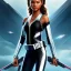 Placeholder: Zendaya, star wars black bikini uniform Empire officer, black uniform, movie poster, heroic gaze windswept hair