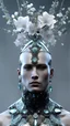 Placeholder: AI photo realistic MALE DRYAD, handsome, shaved head, rugged, cheek bones, intricate shiny 3D headress, intricate shiny 3D necklace, Flowers, LARGE GEMSTONES, GLASS, Metalic, octane render, 64k, 3D, depth of vision, high resolution