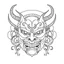 Placeholder: White, minimalis line art , oni mask japanes , vector, white background, outline, with images neatly contained within the background, just black and white color,