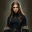 Placeholder: pretty girl, conventionally attractive, dark clothes, tight top, medieval, scholar