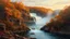 Placeholder: Cumberland Falls, Kentucky, magnificent waterfall, autumn colors, early evening, mist on the water, photorealistic, colors, natural colors, realism, oil on canvas, in the style of Thomas Cole, George Inness, Asher Brown Durand