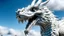 Placeholder: A white dragon, like the series Game of Thrones, is white with blue eyes flying in the sky