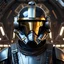 Placeholder: star wars bald male corellian pilot wearing gunmetal grey and black First Order TIE pilot armored flightsuit and helmet with gold trim inside the jedi temple, centered head and shoulders portrait, hyperdetailed, dynamic lighting, hyperdetailed background, 8k resolution, volumetric lighting, light skin, fully symmetric details