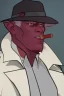 Placeholder: A red tiefling wearing a police comisioner outfit smoking a cig.