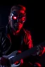 Placeholder: 4K realistic portrait of a terminator playing guitar in the guitars of the AC guitarist