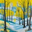 Placeholder: A yellow montane forest covered in frost painted by Stuart Davis