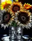 Placeholder: Girasoles de metal brillante, florero plateado brillante, arte digital 3D maximalista, calidad ultra, intrincado, hiperdetallado, increíble obra de arte, 8k